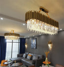 Axyaa Gold Oval Chandelier Stainless Steel K9 Crystal Suspension Lighting