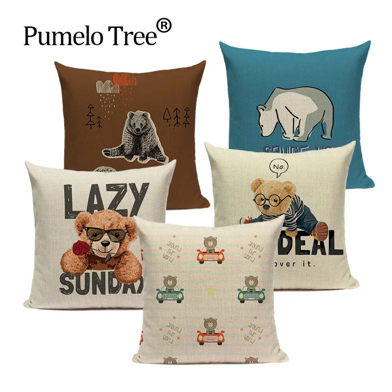 Axyaa Nordic Bear Cushion Cover 45x45cm Cute Cartoon Animal Pillow Case