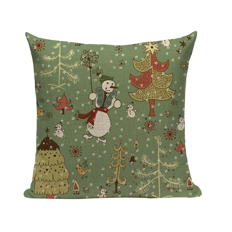 Axyaa Merry Christmas Decor Pillow Cover Set 45x45cm Linen Noel Cushion Cases