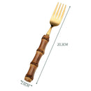 Axyaa Golden Spoon Fork Knife Set | Stainless Steel Wood Handle Tableware