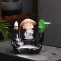 Axyaa Little Monk Ceramic Incense Burner with Mountain Water Flow Ornament