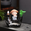 Axyaa Little Monk Ceramic Incense Burner with Mountain Water Flow Ornament