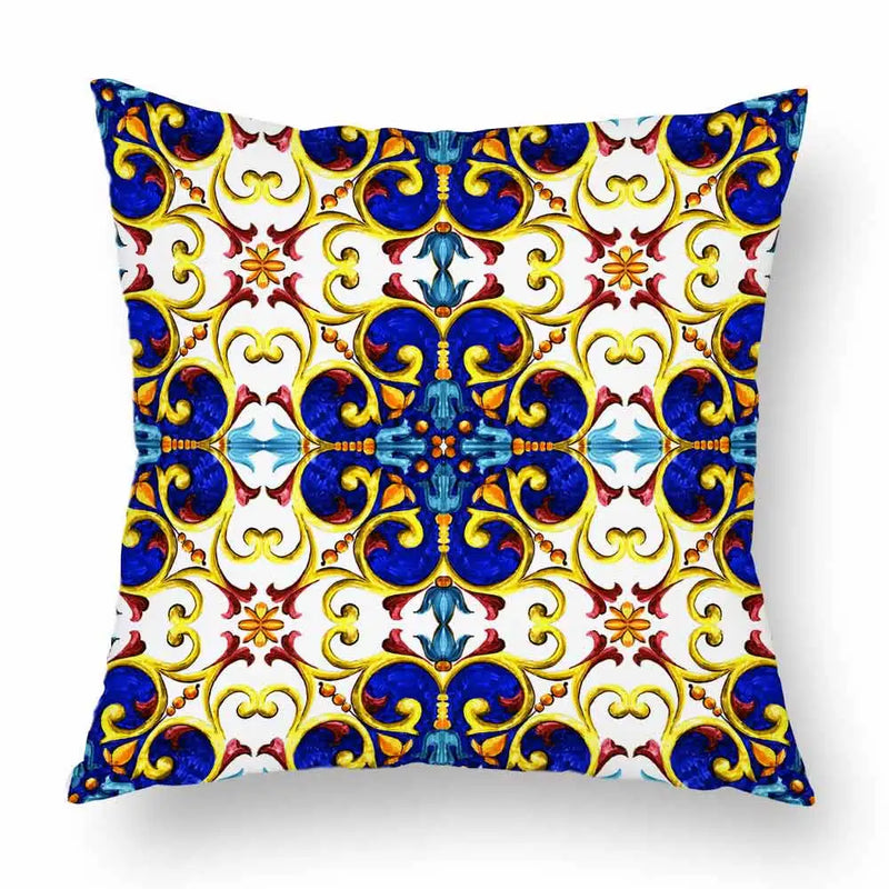 Axyaa Watercolor Geometric Flowers Polyester Cushion Cover Sofa Throw Pillow Cover