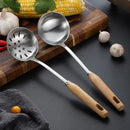 Axyaa Stainless Steel Wooden Handle Soup Spoon Colander - Large Kitchen Utensil
