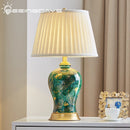 Axyaa Luxury Green Ceramic Table Lamp - Retro Chinese Style with Hand-Painted Golden Leaf