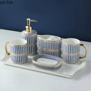 Axya Ceramic Striped Bathroom Set with 5 Pieces