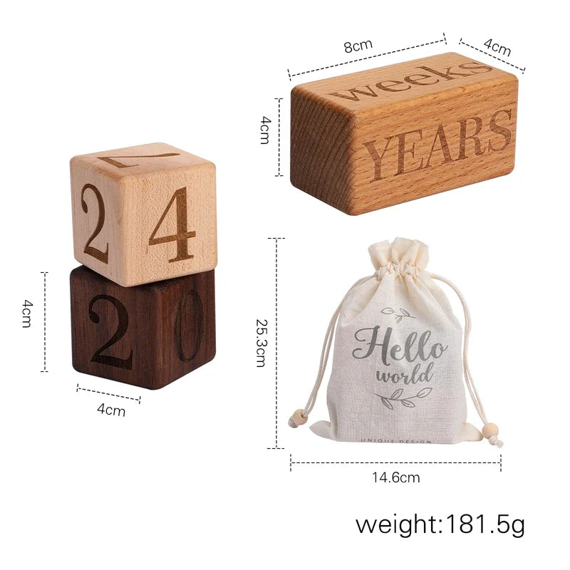 Axya Engraved Beech Wood Milestone Block Set for Newborn Photography and Baby Gifts