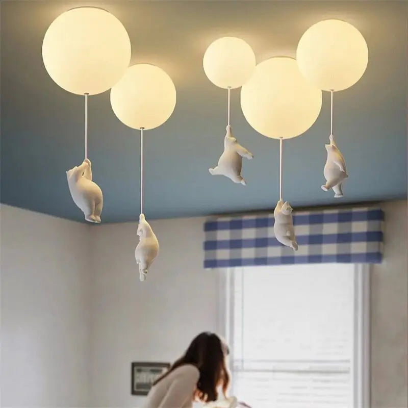 Axyaa Bear Chandelier: White LED Light for Kids' Bedroom & Nursery School Decor