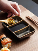 Axya Ceramic Japanese Sushi Sauce Dish Set with Three Grids and Rectangular Shape