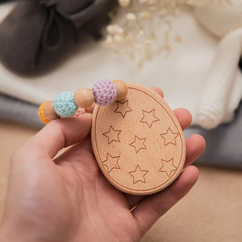 Axya Montessori Wooden Rattle & Bibs Set: Easter DIY Baby Toy & Milestone Education Gift