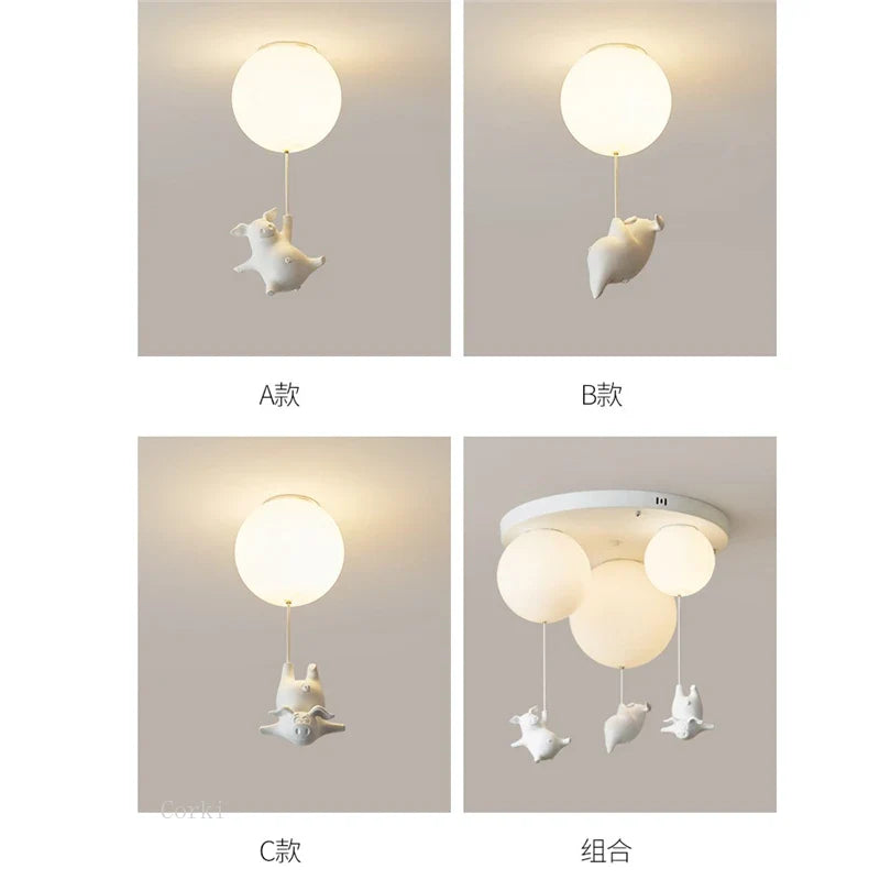 Axyaa Cartoon Pig Flying Acrylic Balloon Ceiling Light for Kids Bedroom