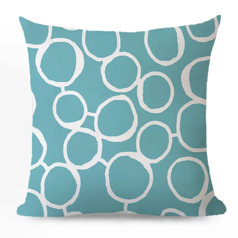 Axyaa Blue Geometric Cotton Linen Pillow Cover for Luxury Home Decor