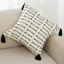 Axyaa Woven Tassel Cushion Cover - White & Black - 45x45 - Home Sofa Decor