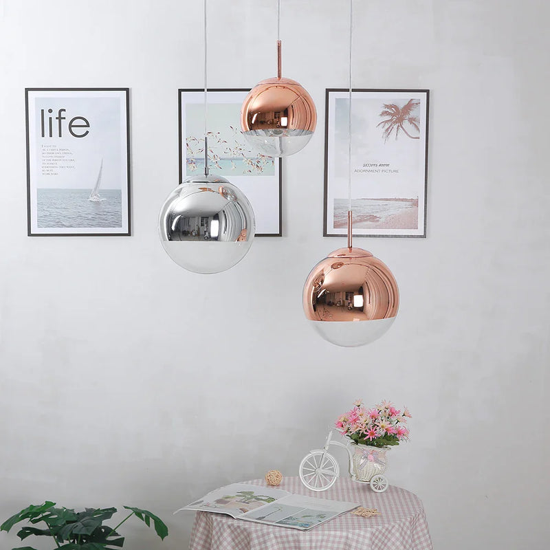 Axyaa Silver/Gold Glass Ball LED Pendant Lights for Kitchen Living Room Bedroom