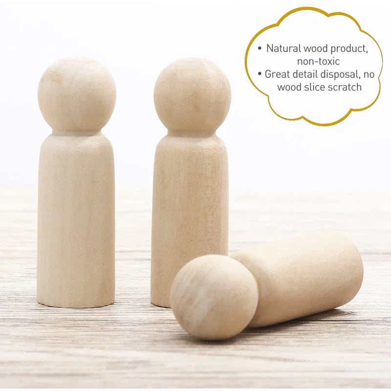 Axya Baby Teether DIY Painting Peg Dolls (Male & Female) - Unfinished Wood Decoration Toys