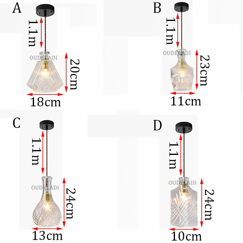 Axya Vintage Wine Bottle Pendant Lights - Modern Minimalist Indoor Glass Pendant Lamp