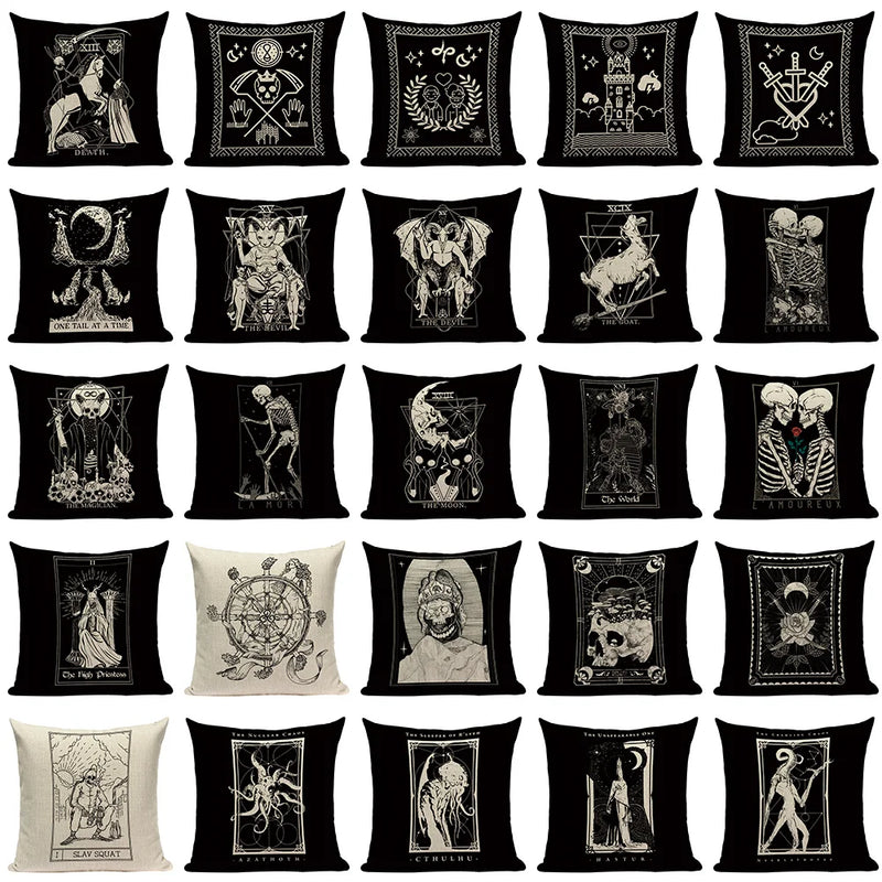 Axyaa Mexico Skull Decor Pillow Cover - Black Tarot Horror Ghost Home Decor