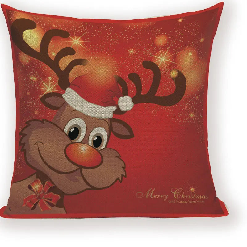 Axyaa Festive Santa Claus Christmas Tree Linen Throw Pillow Case