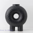 Axyaa Circle Texture Black and White Ceramic Vase - Modern Abstract Floral Home Decor