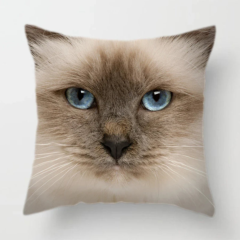 Axyaa Cat Face Print Throw Pillow Cover for Home Sofa Decor