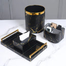 Axya Marbled Leather Tray with Metal Handle - Decorative Home Service Plate