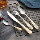 Axyaa Retro Carved Stainless Steel Cutlery Set - Luxury Family Dinnerware