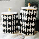 Axya Geometric Black & White Grid Ceramic Storage Jar with Cover