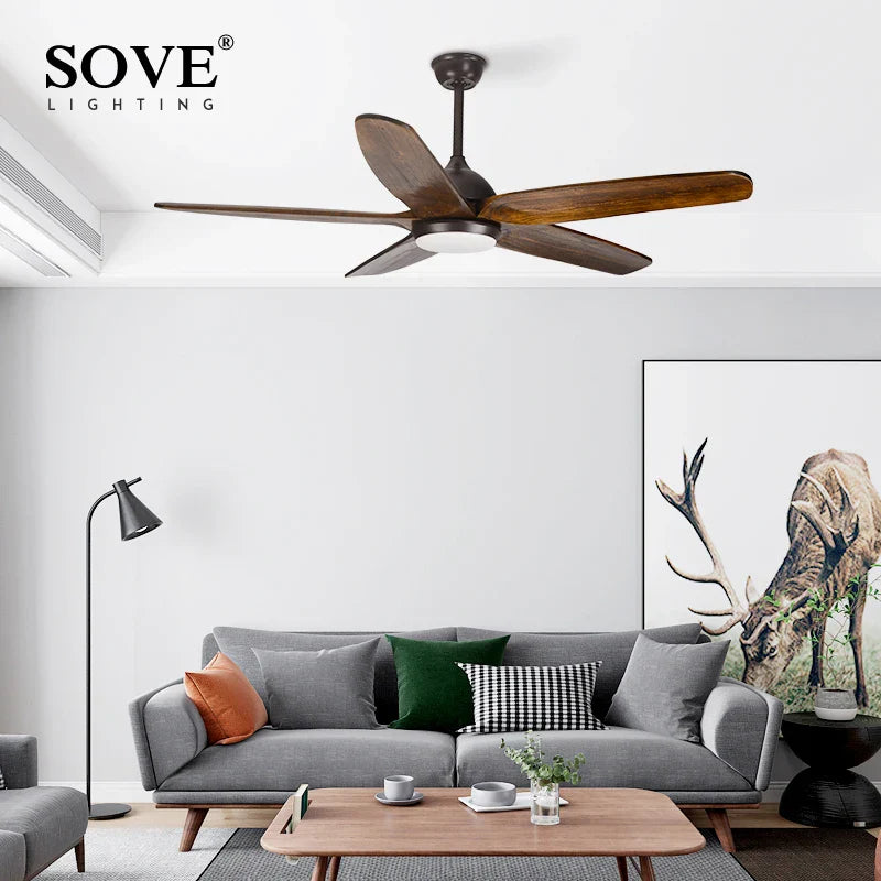 Axya 5-Blade Wood Vintage Ceiling Fan with Remote Control - 220v