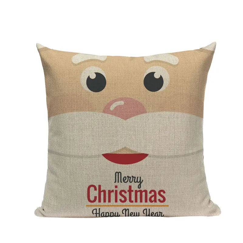 Christmas Santa Deer Pattern Cushion Cover for Festive Home Decor - Axyaa