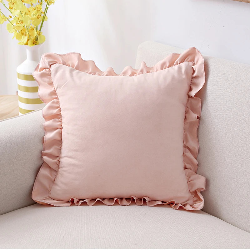 Axyaa Soft Faux Suede Ruffle Cushion Cover for Home Decor