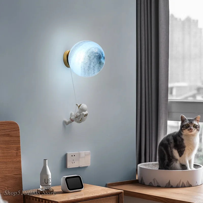 Axyaa Creative Astronaut & Moon Wall Lamp for Kids' Bedroom