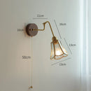 Axyaa Vintage Copper Wall Lamp with Wood Base and Pull Chain - Bedroom Bathroom Lighting