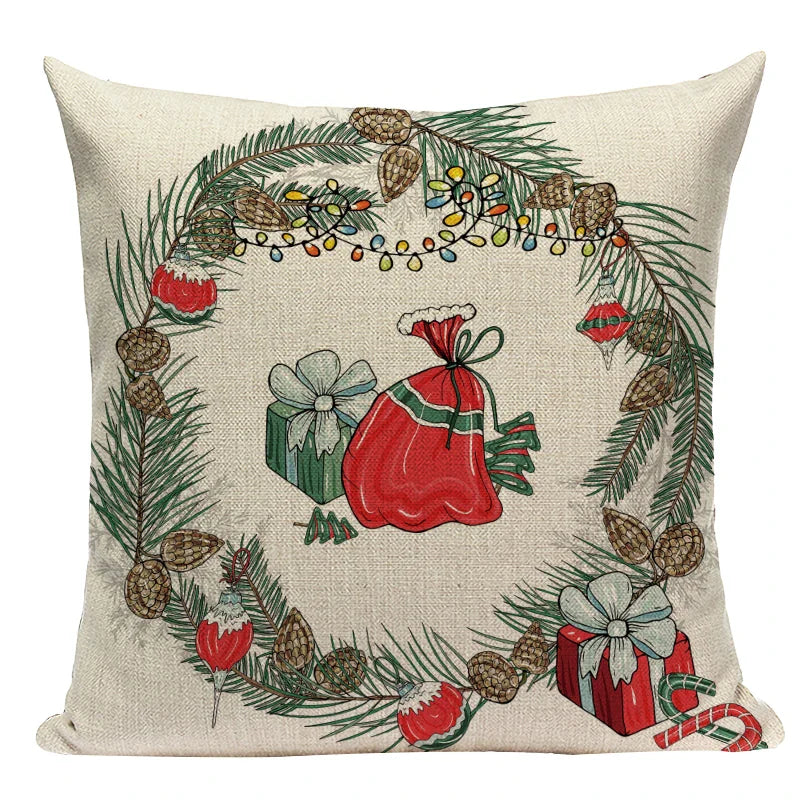Axyaa Christmas Deer Snowman Cartoon Cushion Cover - Festive Decor Pillowcase