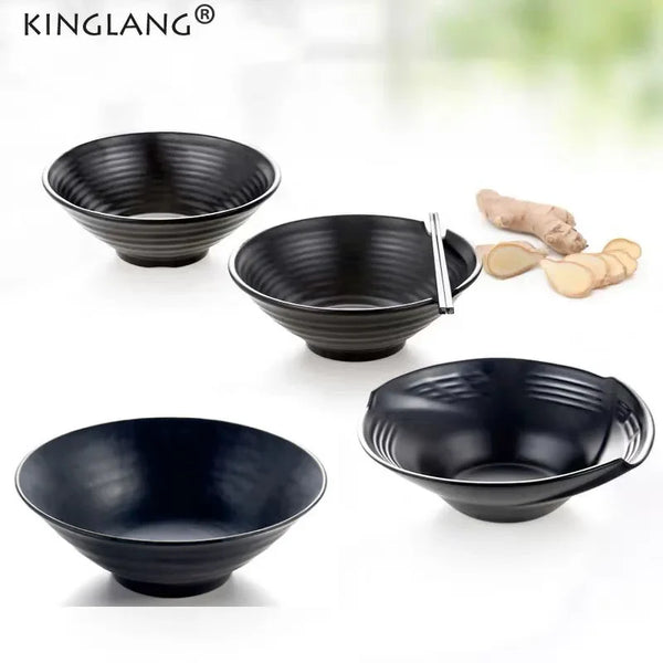 Axya Japanese Melamine Ramen Bowl Set Black Color, Restaurant Quality Big Noodle Soup Bowl