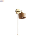 Axyaa Nordic LED Wall Lights Pull Chain Switch Wooden Sconce for Home Bedroom Living Room