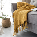 Axyaa Mustard Yellow Knit Throw Blanket with Tassels - 50"x62"