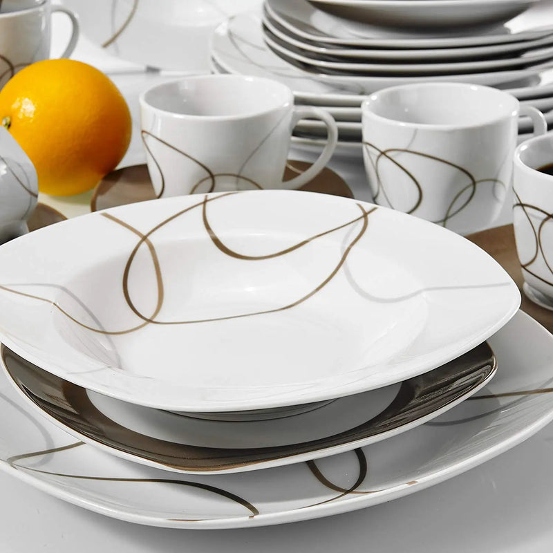 Axya™ 30-Piece Porcelain Dinner Set: Plates, Cups, Saucers - Elegant Kitchen Collection