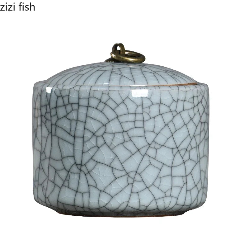 Axya Cracked Ceramic Tea Caddy with Lid, Sealed Candy Box, Desktop Decor