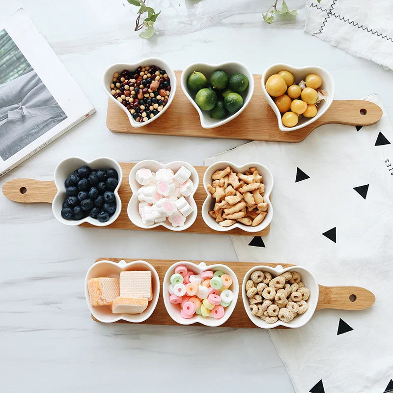 Axya Ceramic Fruits Platter with Bamboo Tray