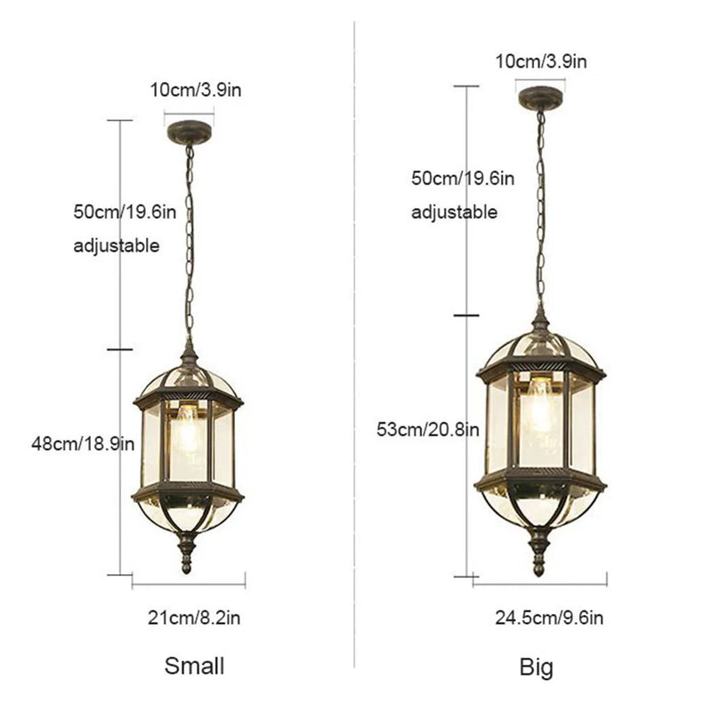 Axyaa Black Rustic 10W Outdoor Hanging Lantern with Clear Beveled Glass