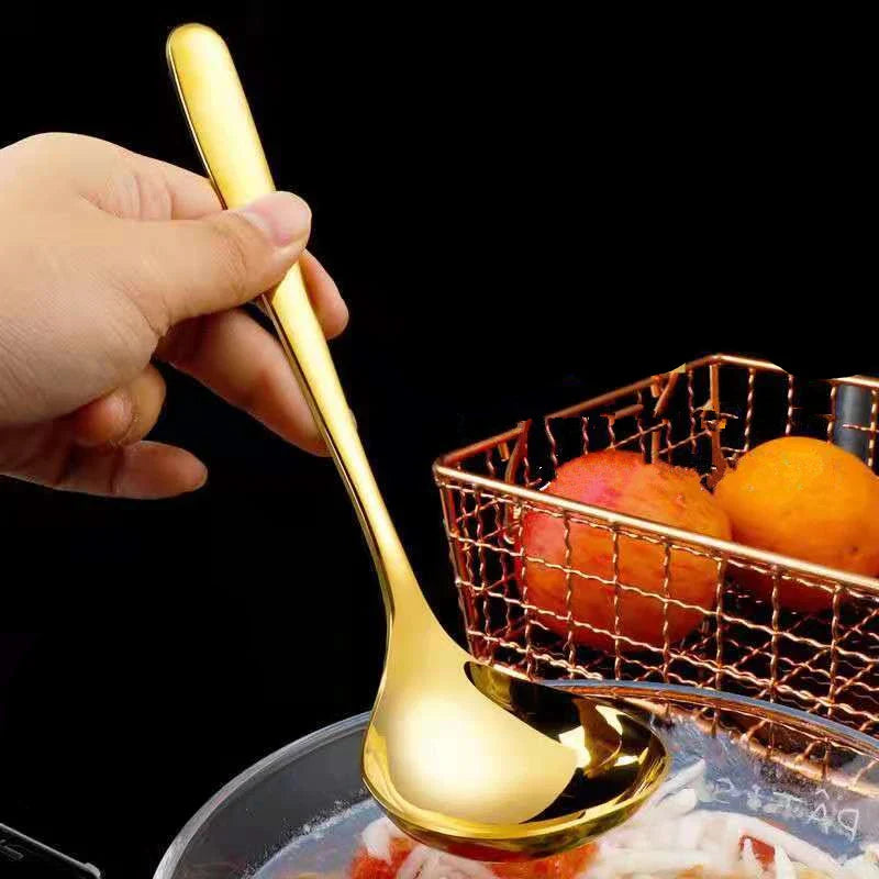 Axyaa Stainless Steel Golden Ladle Soup Spoon Colander Kitchenware