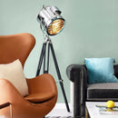 Axyaa Searchlight Tripod Floor Lamp Gold Chrome Metal Nightstand Light E27 LED Bulb