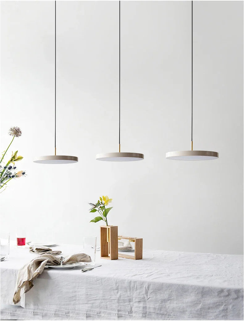 Axyaa Nordic Metal LED Pendant Lights for Kitchen Island, Modern Round Hanging Lamp in Black, White, Blue