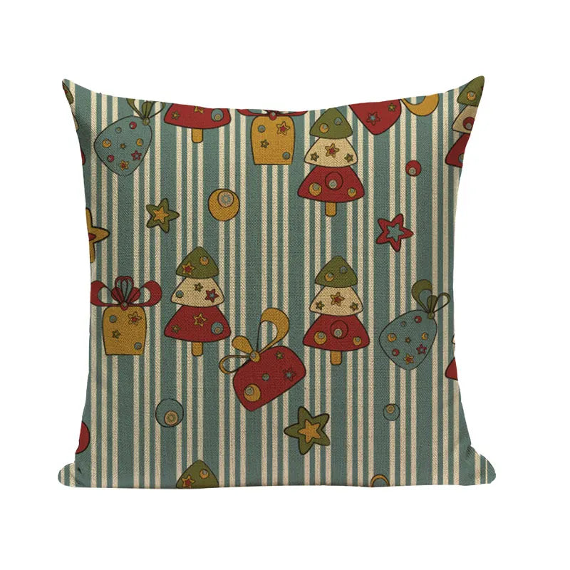 Axyaa Merry Christmas Decor Pillow Cover Set 45x45cm Linen Noel Cushion Cases