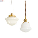 Axyaa White Glass LED Pendant Light Japanese Style Nordic Copper Hanging Lamp