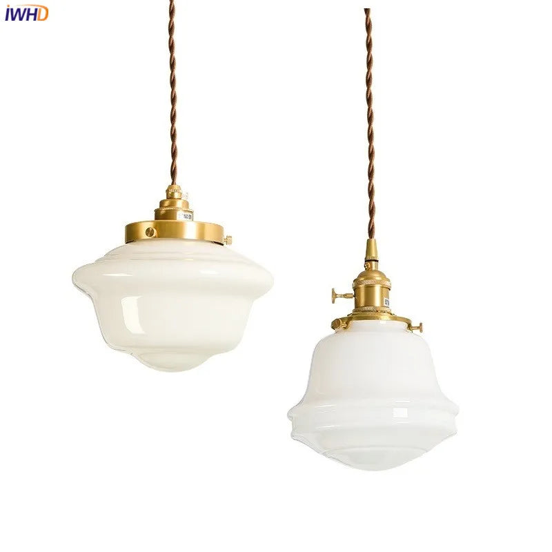 Axyaa White Glass LED Pendant Light: Japanese Style Nordic Modern Copper Hanging Lamp