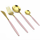 Axyaa 24-Piece Gold Stainless Steel Dinnerware Set - Gift Box, Dishwasher Safe