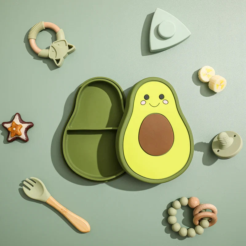 Axya Avocado Silicone Baby Feeding Plate Set for Children.