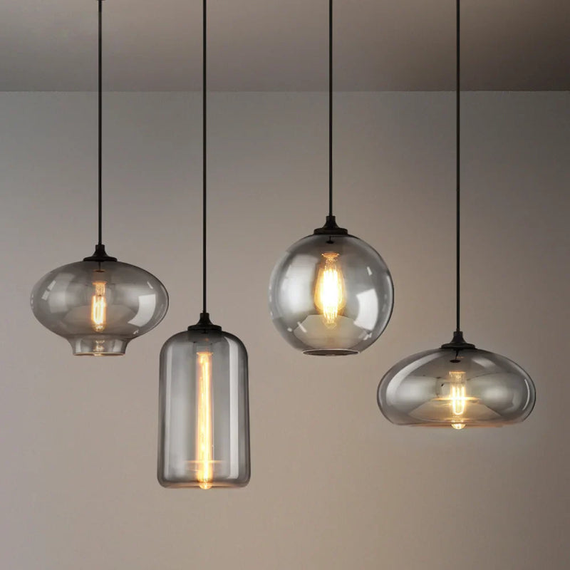 Axyaa Retro Gray Glass Industrial Pendant Light for Dining, Bar, and Stairs E27