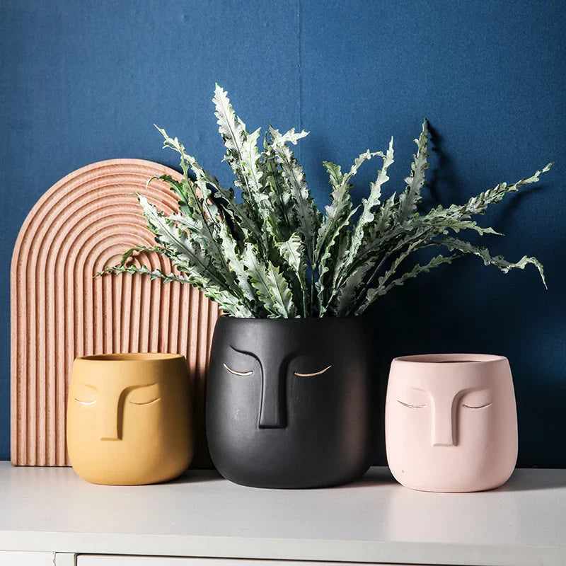 Axya Ceramic Face Vase for Home and Office Decor